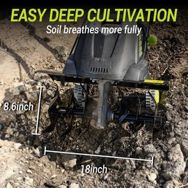 Electric Tiller 12 Amp Rototiller：Powerful Garden Tiller with 6 Steel Tines Tiller, Hand Tiller with 18-inch Tilling Width 8'' Tilling Depth for Gardening, Cultivator for Lawn