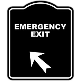 EMERGENCY EXIT Black Sign Arrow Up Left Aluminum Composite Sign 20 x 24 inches