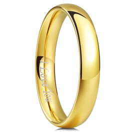 King Will BASIC 4mm Wedding Ring for Men Women Stainless Steel Wedding Band Laser I Love You Gold Plated High Polished Dome Style Ring 11.5