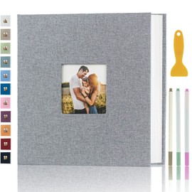 Photo Album Self Adhesive Pages for 4x6 5x7 8x10 Pictures Magnetic Scrapbook Photo Albums with Sticky Pages Books with A Metallic Pen for Baby Wedding Family 13.2x12.8 Grey 120 Pages