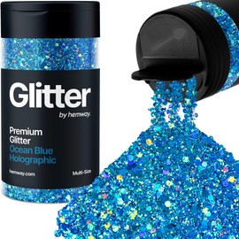 Ocean Blue Holographic Glitter Multi-Size 120g/4.2oz Metallic Resin Craft Glitter Flake Sequins for Epoxy Tumblers Hair Face Body Eye Glitter Nail Art Festival DIY Party Decorations