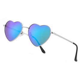 JOVAKIT Polarized Heart Sunglasses for Women Fashion Lovely Style Metal Frame UV400 Protection Lens (Silver/Green Mirror)