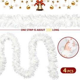 Tinsel Christmas Tree White 4 x 3 m Garland Christmas - Christmas Garlands Shiny Tinsel Garland Diameter 9 cm, Fir Garland Christmas Tree Decoration White Christmas Tree Decoration Garland Decoration