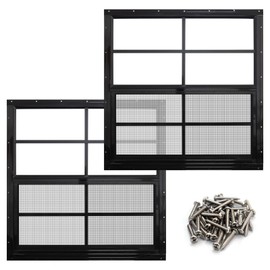 NeatiEase 2 Pack Shed Window with Black Frame, 24 x 24 Flush Mount Small Window with Tempered Glass and Fiberglass Screen for Shed, Chicken Coop, Playhouse, Household, Garage