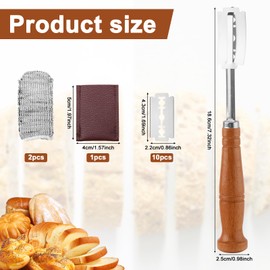 Lame Bread Tool, Bread Scoring Tool with 10 Razor Cutter Blades, 2 Cut-Proof Finger Sleeves & Leather Protective Cover, Stainless Steel Dough Knife for Sourdough Bread Slashing Baking Supplies