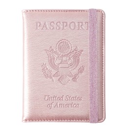 Eoehro Passport and Vaccine Card Holder, Passport Holder Vaccine Card Slot, Passport Wallet, Passport Cover, Passport Case, Passport Holder for Airplane Travel Essentials (E-Elastic band Rose gold)