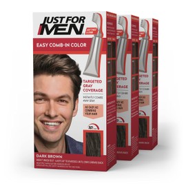 Just For Men Easy Comb-In Color Mens Hair Dye, Easy No Mix Application with Comb Applicator - Dark Brown, A-45, Pack of 3