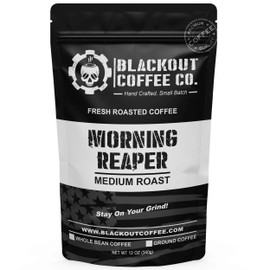 Blackout Coffee, Morning Reaper Medium Roast Coffee, Bold, Strong & Super Smooth Flavor, Fresh Roasted in the USA – 12 oz Bag (Whole Bean Coffee)