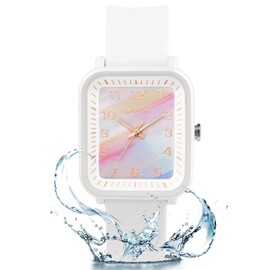 Edillas Kids Teens Watch Analog Girls Boys,50M Waterproof Stylish Watch for Children,Students Teens with Soft Silicone Strap for Kids Teens Over 8 Years Old(White)