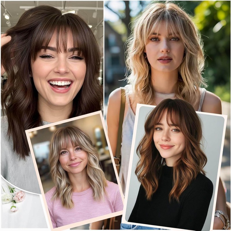 Hair Topper with Wispy Bangs 14" Wavy Hair Pieces for