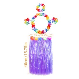 JRYXDS Set of 5 Grass Skirts Hawaiian Hula Tropical Dance Skirt with Flower Bracelets Headband Necklace for Children Girls Women Party Celebration Costume (40 cm), Purple