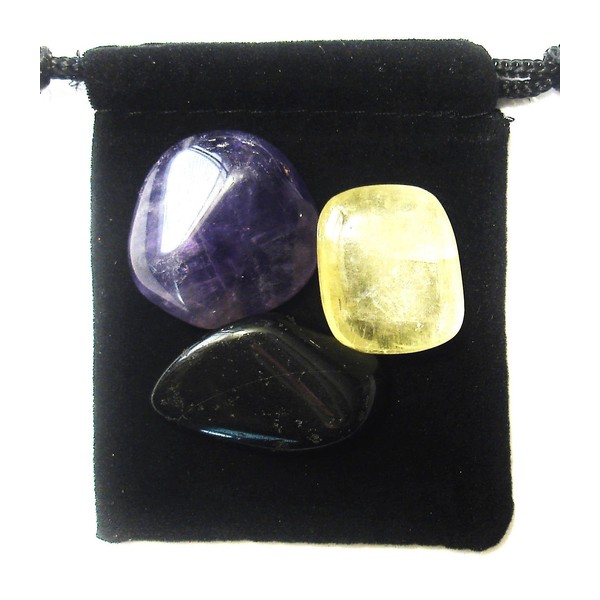 The Magic Is In You Pisces Zodiac/Astrological Tumbled Crystal Healing Set with Pouch & Description Card - Amethyst, Tourmaline, & Calcite
