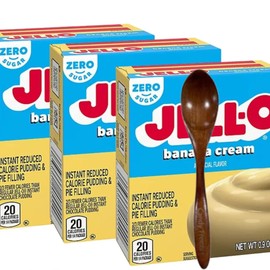 Pie Filling Mix & Instant Pudding 0.9 oz Box Sugar Free (Pack of 3) with Candy Freezer Wooden Spoon (Zero Sugar Banana Cream) - Wooden Spoon