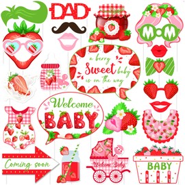 Kreatwow Strawberry Baby Shower Decorations Strawberry Photo Booth Props Berry Sweet Baby Shower Decorations A Berry Sweet Baby is On The Way Decor Summer Fruits Party Decor for Welcome Baby Party