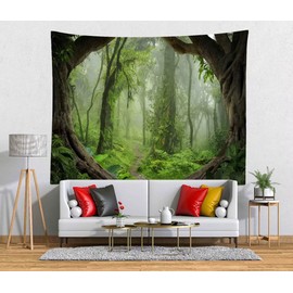 BELECO Enchanted Misty Forest Tapestry Backdrop Jungle Tree Cave Nature Scenic Tapestry Wall Hanging Forest Path Scenery Tapestries Psychedelic Tapestry for Bedroom Living Room Dorm Decor