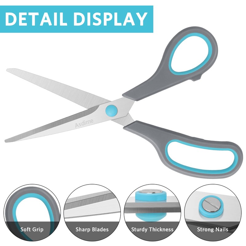 Asdirne Scissors, Stainless Steel Blades, Soft Grip Handle, Suitable for