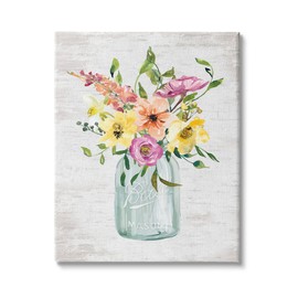 Stupell Industries Spring Meadow Bouquet Traditional Glass Jar Flowers Canvas Wall Art, 16 x 20, Pink