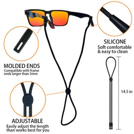Favanty Non-Slip Glasses Strap, Side-Clip Adjustable, 3PCS Black
