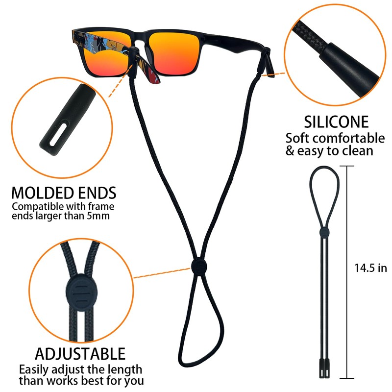 Favanty Non-Slip Glasses Strap, Side-Clip Adjustable, 3PCS Black