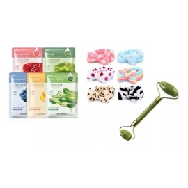 Maluk Store 5 Mascarillas Faciales + Rodillo De Jade + Diadema Cabello