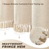 Linen Shower Curtain Boho Beige Shower Curtain with Tassels 72"W