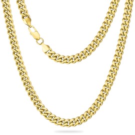 KRKC&CO Men’s Chain Necklace, 14K Gold Plated Stainless Steel Cuban Link Chains 9mm, Anti-Tarnish Nickel-Free Flat-Cut, Chunky Gold chain for Man(9mm-14K Gold Plated, 20)