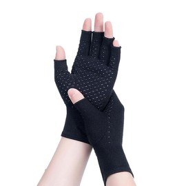 BrightGlow 2 Pairs Osteoarthritis Gloves Compression Gloves Cycling Gloves Fingerless Padded Gloves Half Finger Outdoor Non-Slip Mittens Gloves Fingerless Glove for Sports, gray