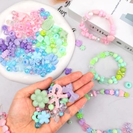 GMMA Assorted Acrylic Beads for Bracelet Making 200-240 Pcs Pony Beads Shapes Flower Bow Butterfly Candy Star Heart GummyBear Cute Beads for Jewelry Making DIY Necklace Keychain Phone Charms