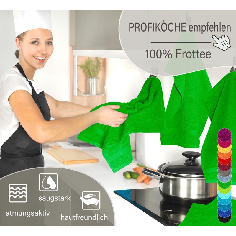 Lashuma Geschirrhandtücher Baumwolle Grün 50x50 cm, Linz Frottee Abtrockentücher für