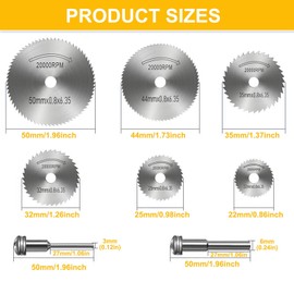 COLYUPO 6Pcs Rotary Drill Saw Blades Mini Circular Saw Disc Wheel Cutting Blades Set with 1/8 Inch and 1/4 Inch Straight Shank Mandrel for Rotary Tool
