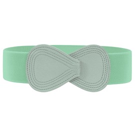 TRIWORKS Women Wide Elastic Belt Ladies Stretchy Dress Belt Fashion 8-shaped Buckle Waist Belt, J-light Green, Fit Waist Size 40"-44"