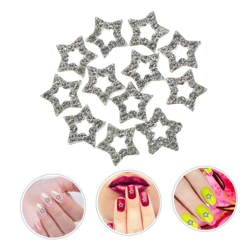 WOONEKY 12pcs Decorative Star Charms for Nail Art Rhinestone Nail