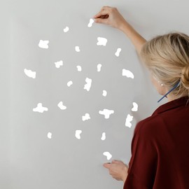 Set of 64 Vinyl Wall Art Decal - Cow Pattern - Cows Spots Adhesive Stickers Animal Design for Girls Bedroom Home Office Living Room Classroom Apartment Decor (White)