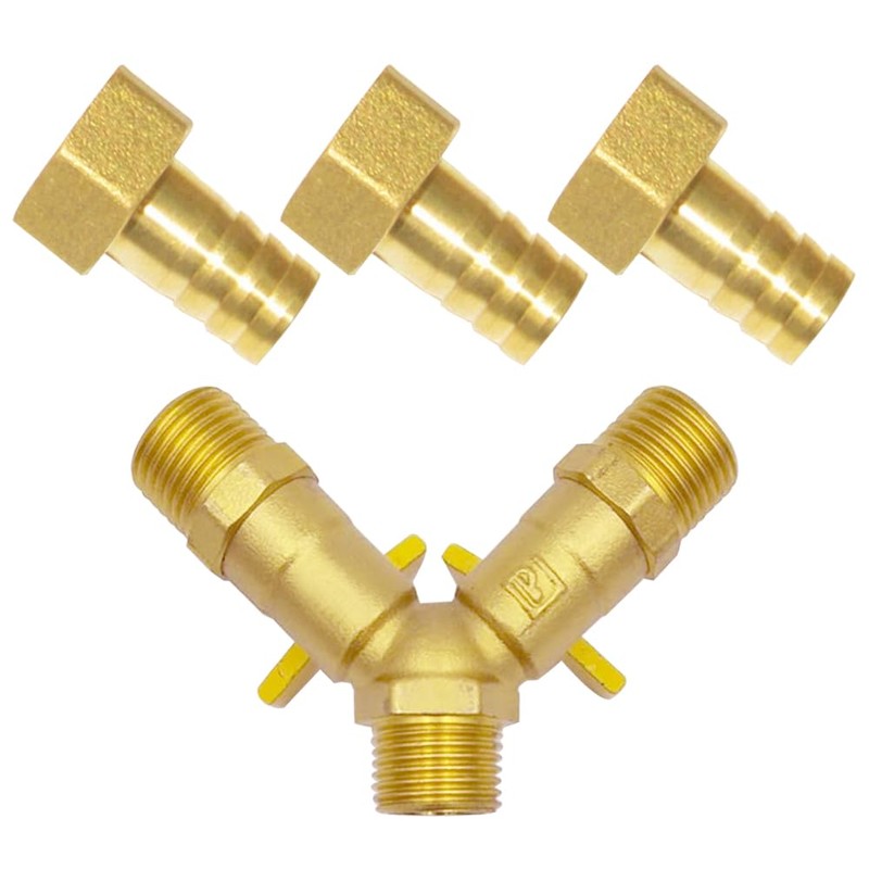 BesNPT Brass 3 Way Shut Off Valve 1/2" Hose Barb