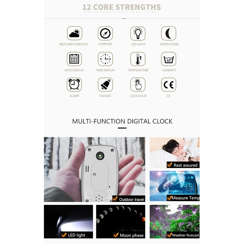 Mini Multifunction Compass Weather Station Mountaineering Watch Thermo Hygrometer Backlight