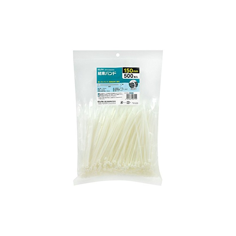 ELPA KBF-N150500(WH) Cable Ties 5.9 inches (150 mm), Tensile Strength,