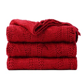 Battilo Red Cable Knit Throw Blankets for Couch, Super Soft Warm Cozy Decorative Knitted Throw Blanket for Bed, Sofa, Chair 50"x60"