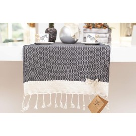 Smyrna Turkish Cotton Original Turkish Table Runner Vintage Series | 15 x 48 Inches | Vintage Farmhouse Table Runners for Home Dining Table Decor (Black, 15 x 48)