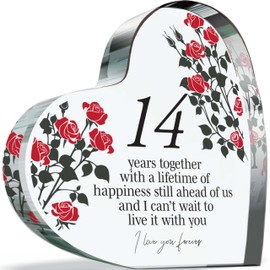14th Anniversary Plaque Gifts for Wife Husband - 14 Years Together - I Love You Forever Romantic Acrylic Heart Gift For Women Men, 100mm x 100mm Present For Couples Fourteenth Anniversaries