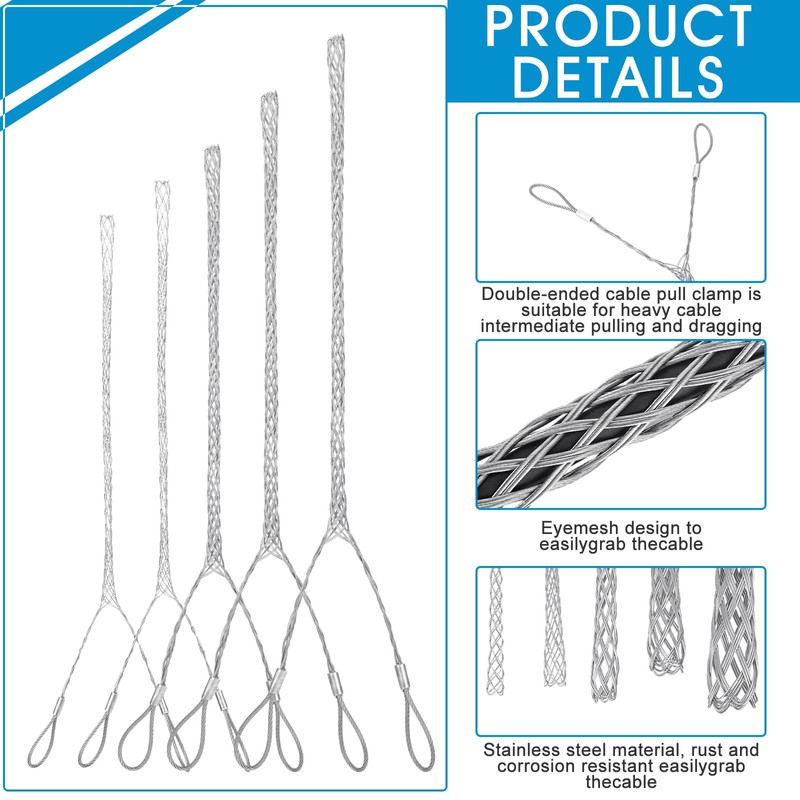 Shimeyao 5 Pcs Wire & Cable Mesh Pulling Grip 6-37mm