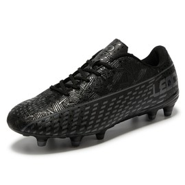 LEOCI Soccer Cleats for Women's and Men's Outdoor Unisex Football Shoes Firm Rugby Boots Black-Grey