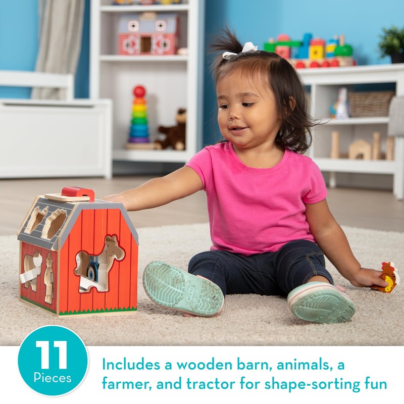 Melissa & Doug Take-Along Wooden Toy Barn, 11-Pc Portable Toddler