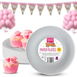 KROZ White Paper Plates 9 Inches Heavy Duty Disposable Plates Strong Paper Plates Party Plates Compostable and Biodegradable Paper Plates for Birthday, Party, Picnics, BBQs (23cm, 25 Pack)