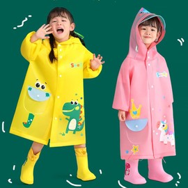 HYJEAL Kids' Raincoat, Waterproof, Reflective Tape, For Kids, Girls, Boys, Dinosaur Pattern, Unicorn, Animal Pattern, Unisex, Elementary School Students, Rain Poncho, Waterproof, Windproof, Storage