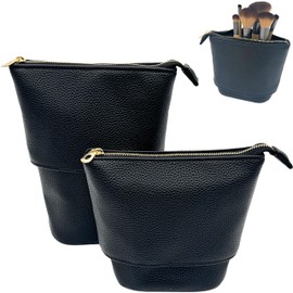 JAZD Convertible Travel Makeup Brush Bag, Stand-Up Brush Holder Pouch For Easy Access, Cosmetic Case Organizer (BLACK)