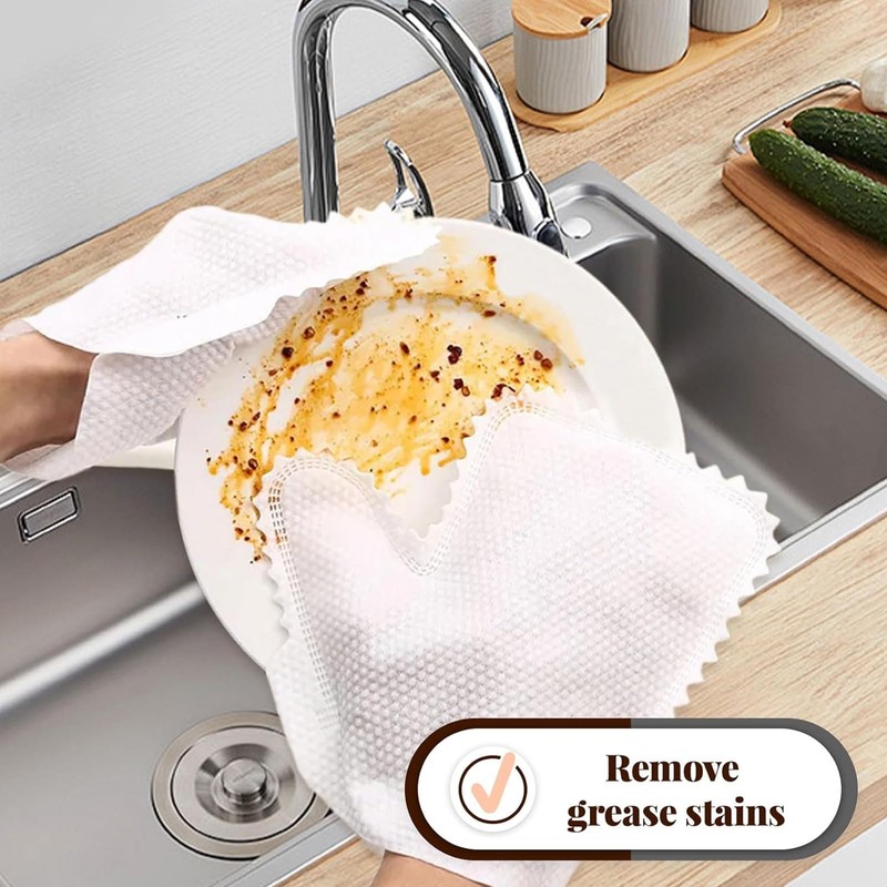 Hinapan Pack of 60 White Double-Sided Dust Gloves, Microfibre Dusters