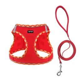 AMTOR Dog Harness with Leash Set,No Pull Adjustable Reflective Puppy Harness with Padded Vest for Extra-Small/Small Medium Large Dogs and Cats(Red)