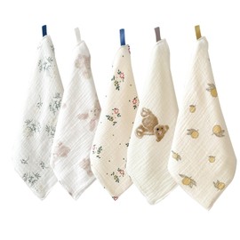 Gauze Towel, Gauze Handkerchief, Baby Loop, 9.8 x 9.8 inches (25 x 25 cm), Set of 5, Drooling, 100% Cotton, 6-ply Gauze, Newborns, Girls, Boys, Nursery School, Baby Showers