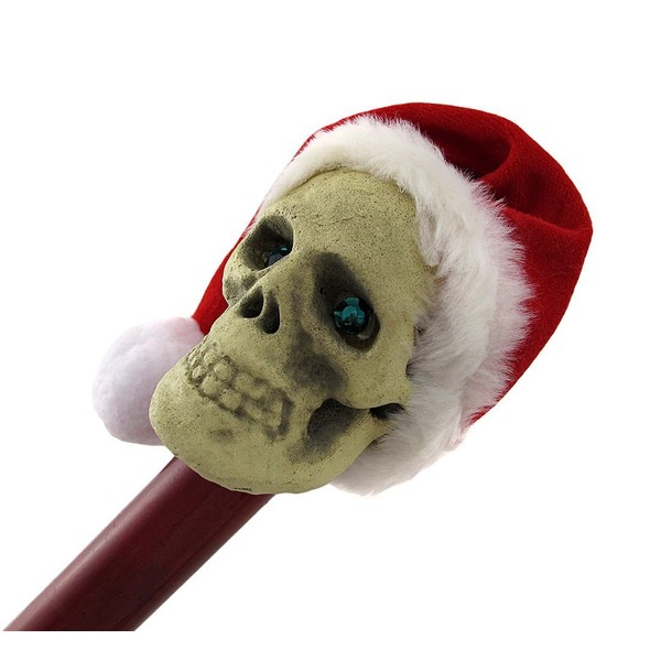 Skull with Santa Hat Walking Stick Cane Great for Halloween and Mardi Gras