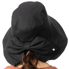 Loo&c Women's Hat, Large Size, Wide Brim, UV Protection, Cool to Touch, Back Tier Hat, Ribon, Full Light Blocking, UV Protection, Spring and Summer, Includes Chin Strap, Black